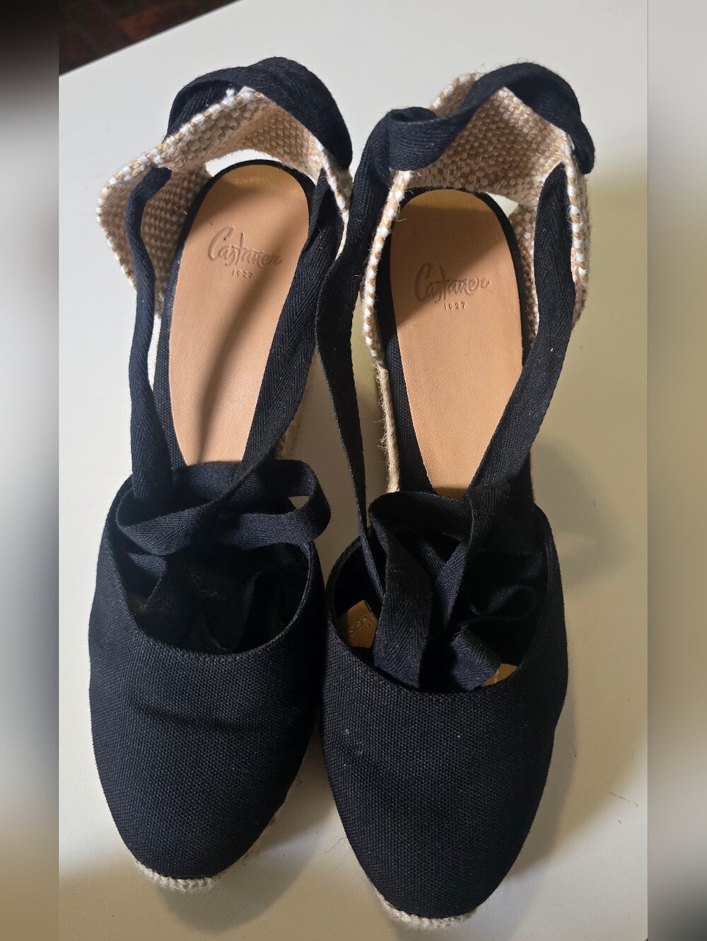 Castaner Black Canvas Ankle-Tie Wedge Espadrilles